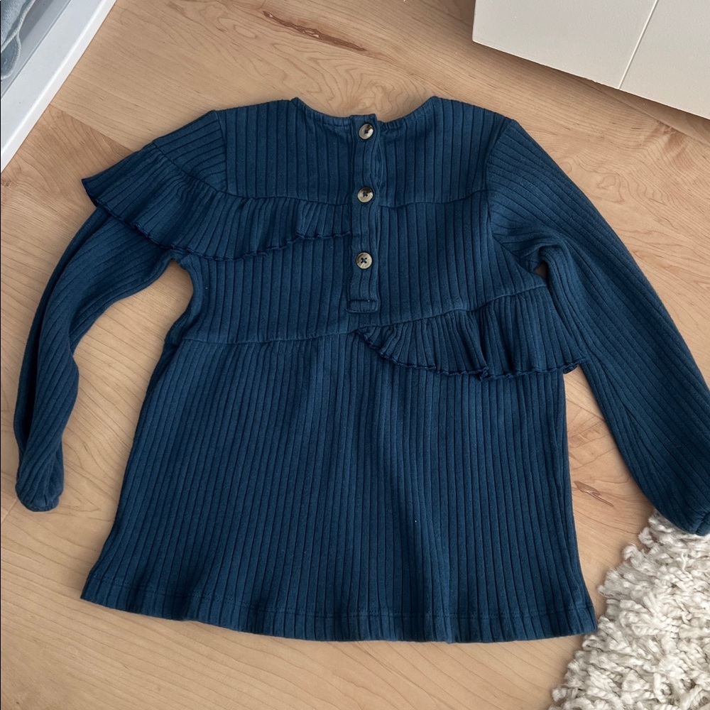 kate quinn Navy Ribbed Long-Sleeve Top with Ruffles 3T - Picture 5 of 5